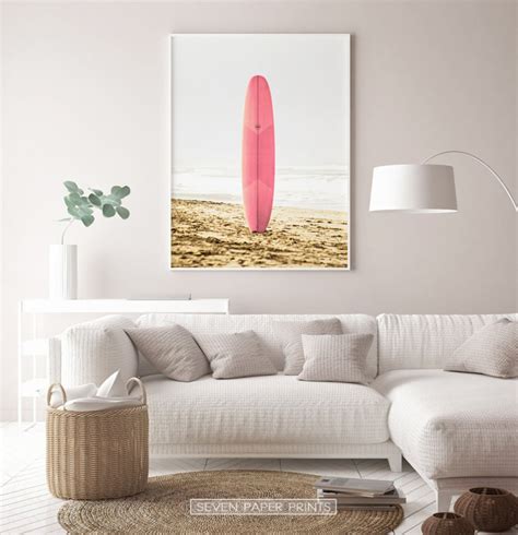 Modern Pink Surfboard Wall Art Coastal Pastel Print Summer | Etsy