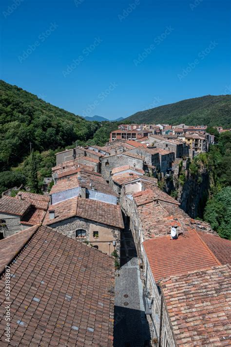 Vertical shot of Castellfollit de la Roca seen from the bell tower Stock Photo | Adobe Stock