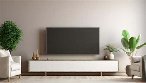 Premium Photo | Smart tv on the crema color wall in the living room