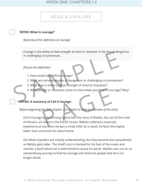 Call It Courage Book Guide - Learning Through Literature®