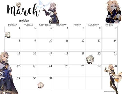 Genshin calendar mondsatdt 3/12 | Cute anime character, Calendar ...