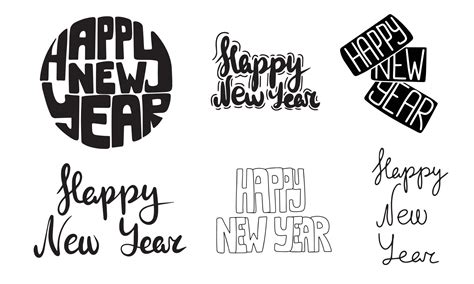 Happy New Year text collection. Hand drawn Happy New Year isolated on ...