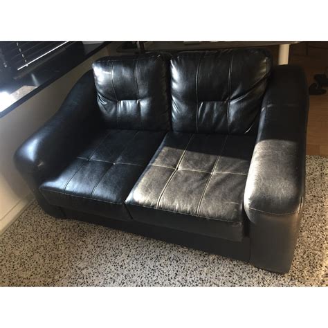 Black Faux Leather Loveseat - AptDeco