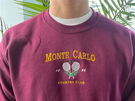 Monte Carlo Vintage Sweatshirt Customisable Tennis Sweatshirt Country Club Monaco Embroidered ...