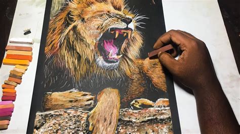 Lion drawing with soft pastels | Animal Drawings | P V Hanumanthu art - YouTube