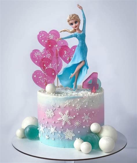 Elsa 4th Birthday Cake with Pink Hearts - Between The Pages Blog