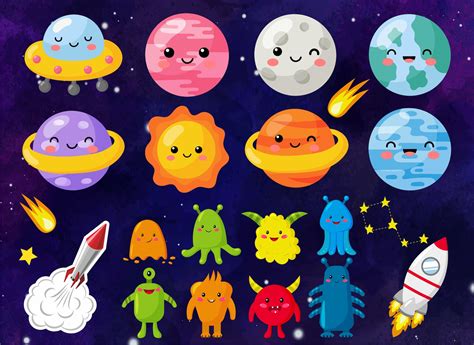 Planets Clipart Monster Clipart Cute Planets Happy Solar - Etsy UK