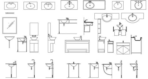 Dynamic all type sink elevation blocks cad drawing details dwg file - Cadbull