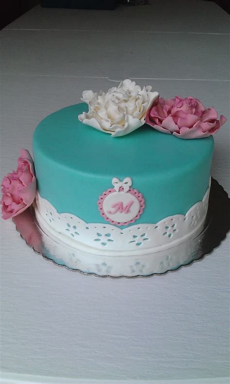 Peonies And Broderie Anglaise Birthday Cake - CakeCentral.com