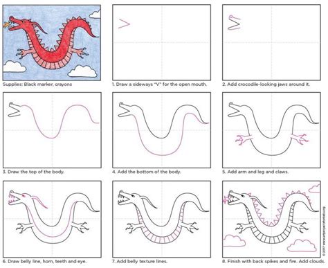 How to Draw a Dragon: Easy Step-by-Step Drawing Lesson for Kids | Drawing lessons, Easy dragon ...