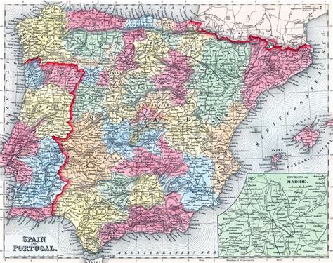 Large detailed relief, administrative and political old map of Spain ...