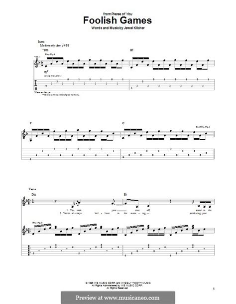 Foolish Games (Jewel) by J. Kilcher - sheet music on MusicaNeo