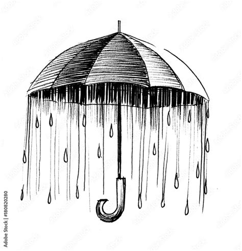 Ink drawing of a rain under the umbrella Stock Illustration | Adobe Stock