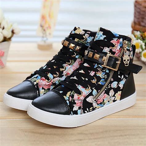 Aliexpress.com : Buy Floral High Top Shoes Women Canvas Shoes Lace Up Brand Ladies Shoes Casual ...