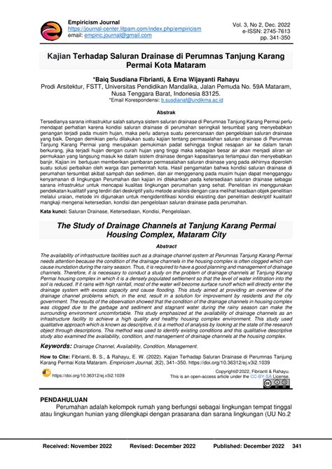 (PDF) Kajian Terhadap Saluran Drainase di Perumnas Tanjung Karang ...