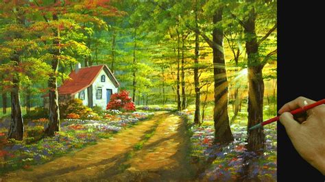 Acrylic Landscape Painting in Time-lapse / House in Colorful Forest ...