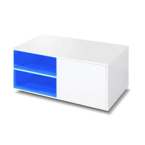Dropship LED Coffee Table, Modern Movable Cocktail Table, White - High Gloss - Storage ...