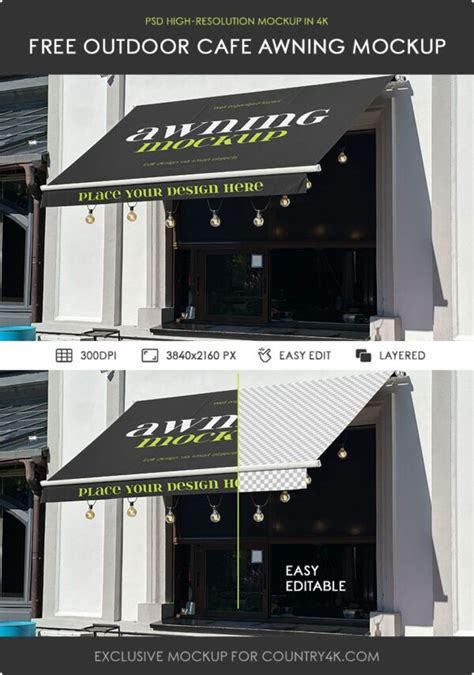 Free Outdoor Cafe Awning Mockup - Country4k