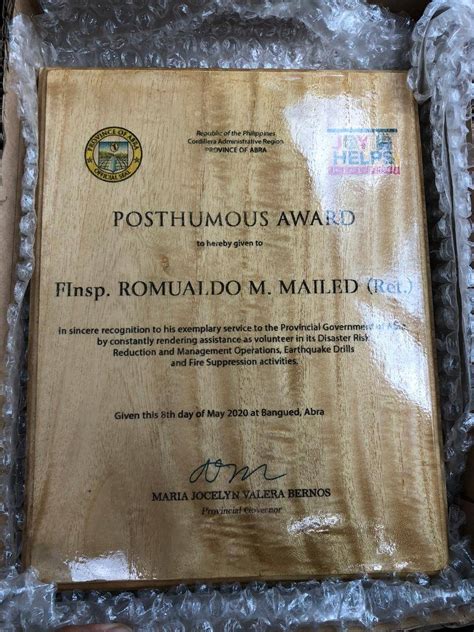 Posthumous Award Certificate Sample