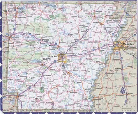 Detailed roads map of Arkansas 2021 highway rivers cities towns parks