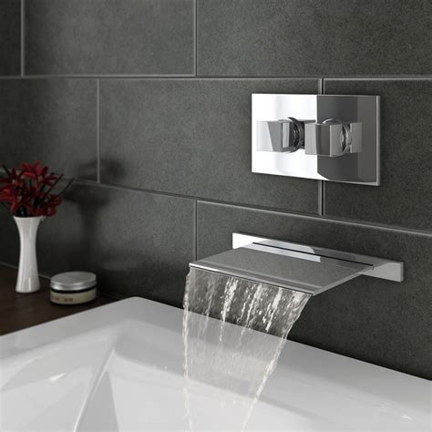 Plaza Wall Mounted Waterfall Bath Filler with Concealed Thermostatic Valve at Victorian Plumbing UK