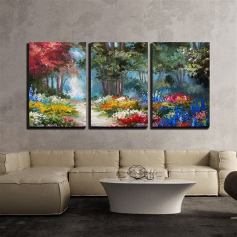 wall26 - 3 Piece Canvas Wall Art - Oil Painting Landscape - Colorful Forest - Modern Home Decor ...