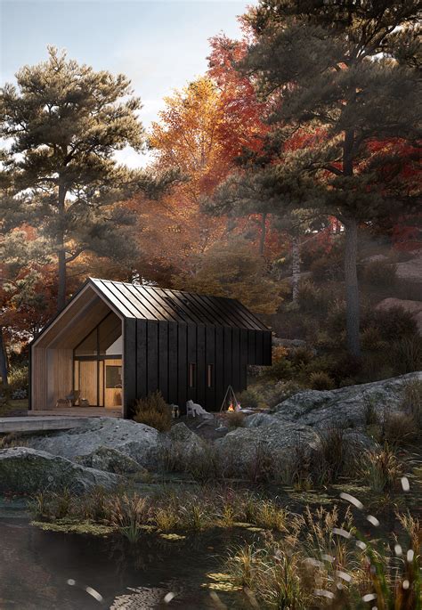 Cabin in forest autumn on Behance