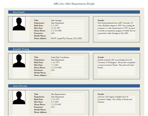 Employee Profile Template | Employee Profile Form Template