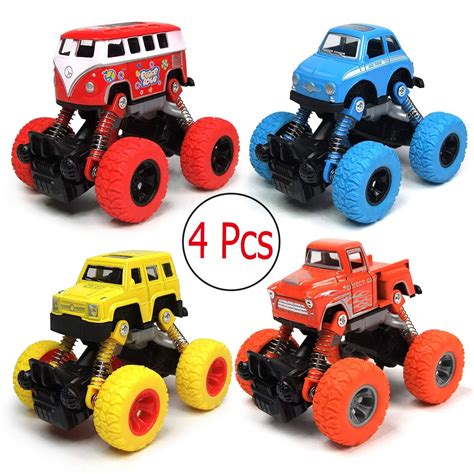 Pull Back Truck Cars Set of 4, Cars Toys with Big Tire Wheel for 3-14 ...