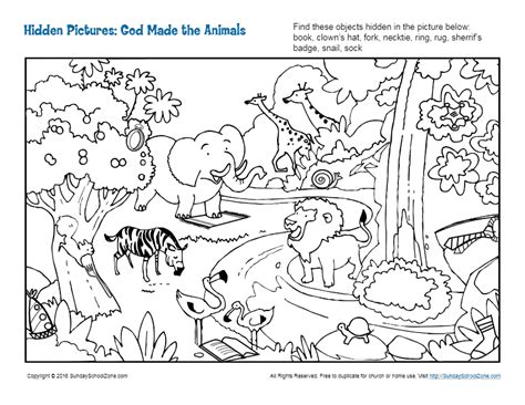 God Made the Animals Hidden Pictures - Children's Bible Activities ...