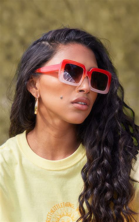 Orange Ombre Frame Square Sunglasses | PrettyLittleThing IE