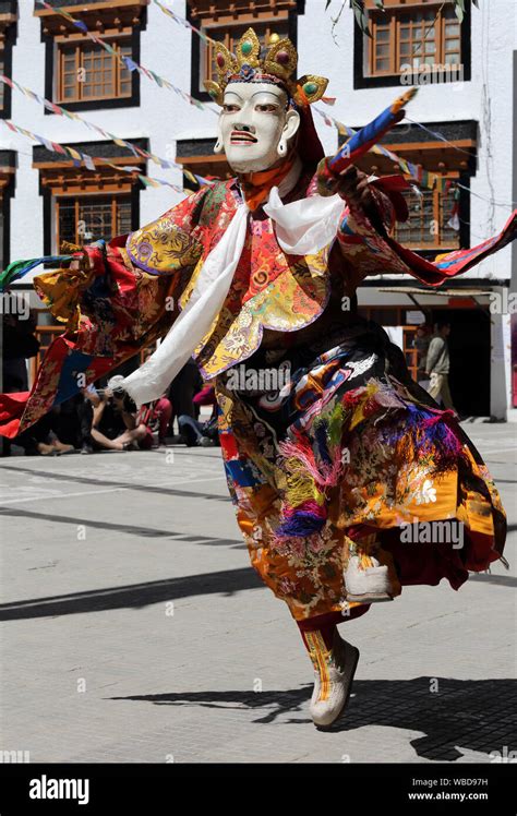 Mask dancer at a traditional Buddhist mask dance of the annual Ladakh Festival in Leh, India ...