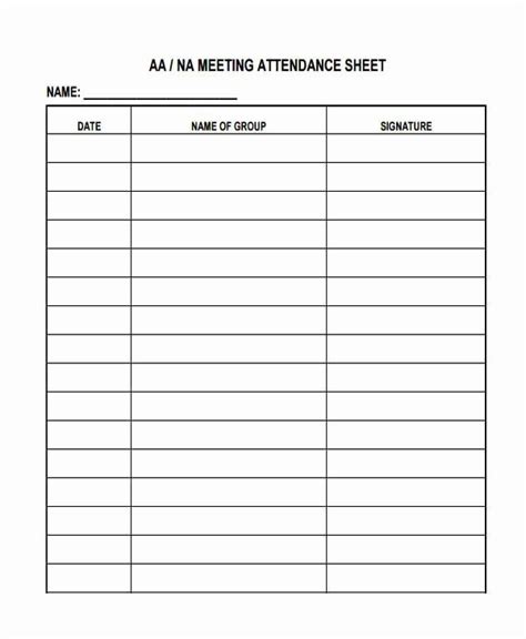 aa/na attendance sheet - Google Search | Attendance sheet, Attendance sheet template, Sign in ...