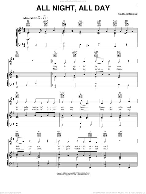 All Night, All Day sheet music for voice, piano or guitar (PDF)