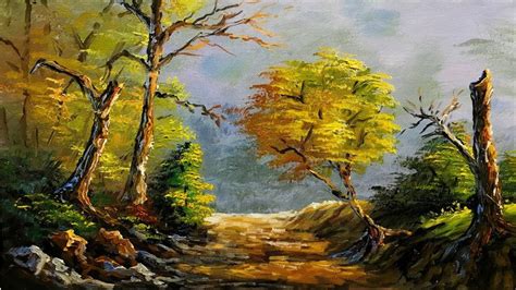 Autumn Forest Path and Trees STEP by STEP Acrylic Painting | Autumn ...