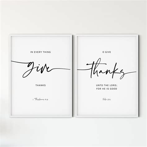 Give Thanks Bible Verse Wall Art Set of 2, Modern Scripture Quote Prints Minimalist Living Room ...