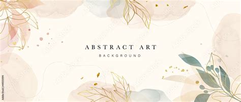 Abstract art background vector. Luxury minimal style wallpaper with golden line art flower and ...