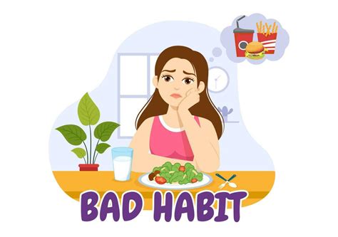 Bad Habit Vector Illustration with Unhealthy Lifestyle like Eating Fast Food or Alcohol Bottle ...