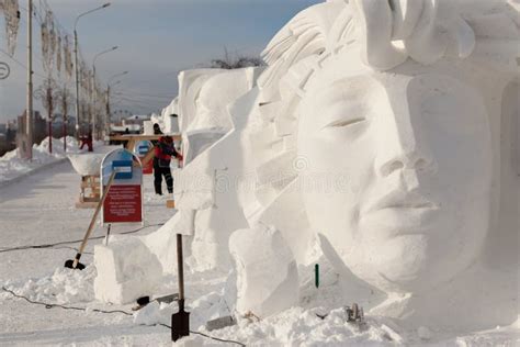 Sculptures from snow editorial stock photo. Image of performance - 37253863