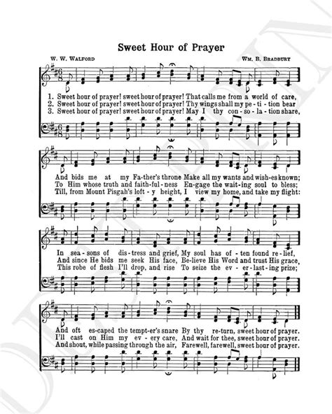 Sweet Hour of Prayer Hymn Lyrics Sheet Music Art Hymn Art Hymnal Sheet ...