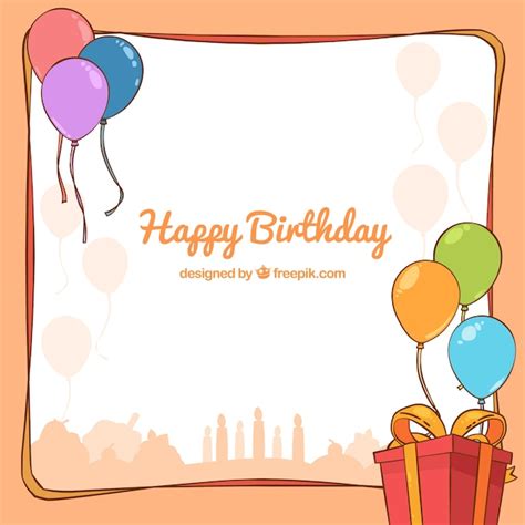 Free Vector | Happy birthday background with gift and hand drawn balloons