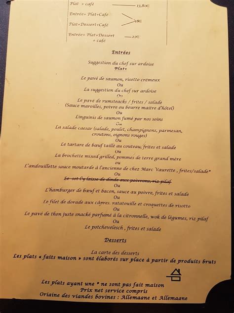 Menu au Le Péché Gourmand restaurant, Arras