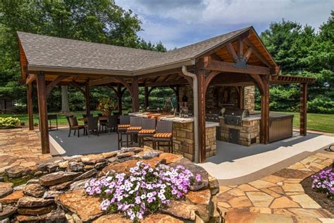 Poolside Pavilion With TV, Outdoor Fireplace, Kitchen | Outdoor entertaining, Pavilion and TVs