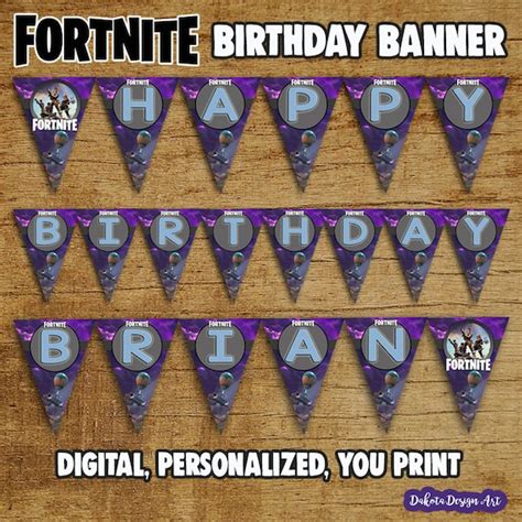 Fortnite Birthday Banner Personaloized Digital Fortnite