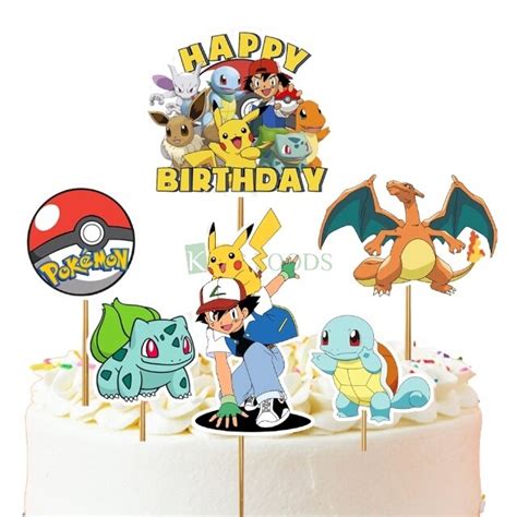 6 PC Pokemon Pikachu Cartoon Theme, Cake Topper Insert, Cake Topper, Cupcake Toppers Bday, Girls ...