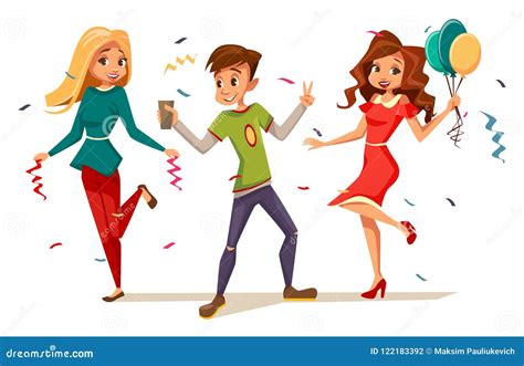 Young Teens Dancing At Party Vector Illustration Of Cartoon Boys And ...