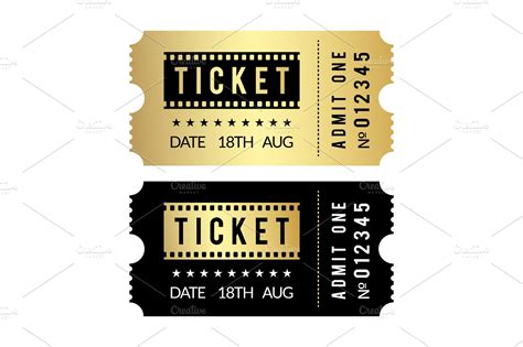 Golden ticket set. Cinema, theater | Vector Graphics ~ Creative Market