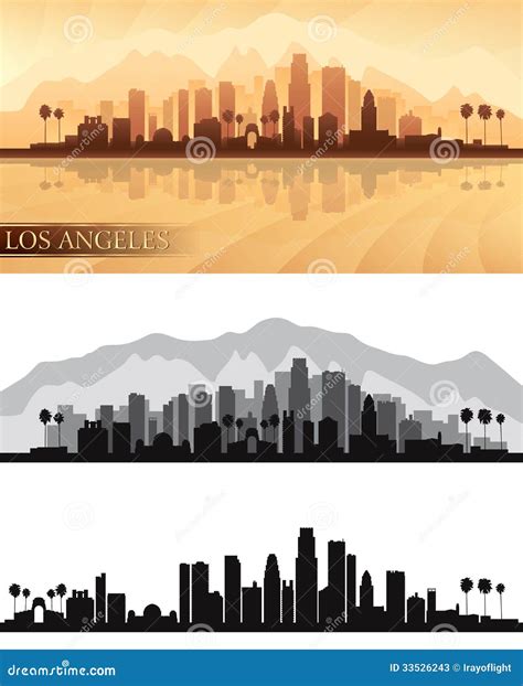 Los Angeles Skyline, Monochrome Silhouette. Cartoon Vector ...