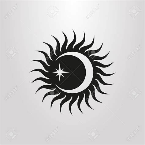 black and white icon with the sun moon and star Stock Vector - 103757610 | Moon art, Moon sun ...