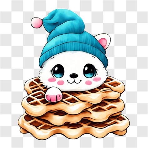 Download Adorable White Cat with Blue Hat on Waffles PNG Online ...